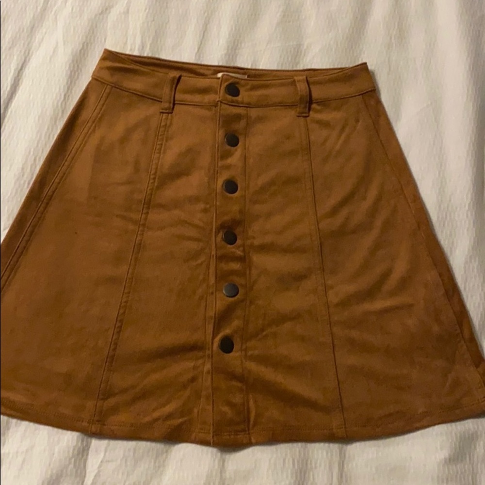 camel button up skirt